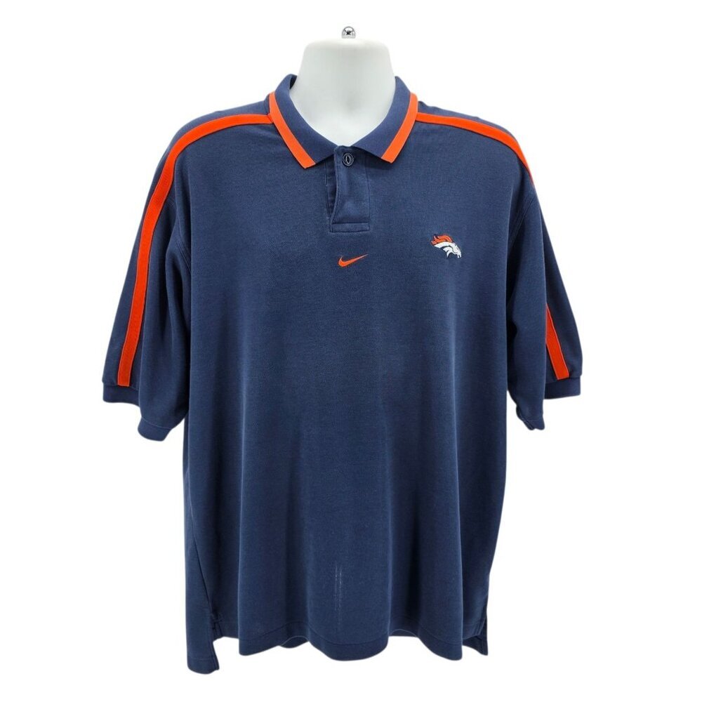 Vintage Nike Team Denver Broncos Mens XL Shirt Polo Logo Navy Blue Relaxed Fit